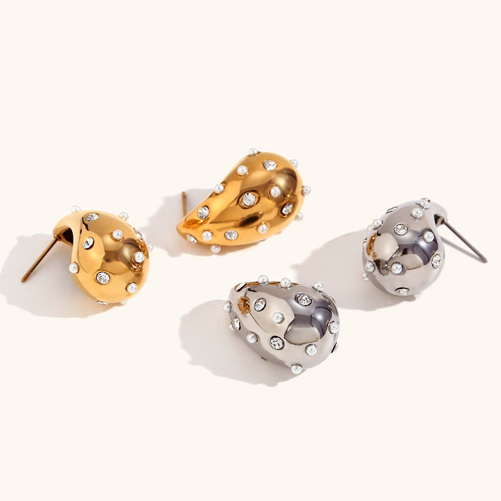 Gold Silver Color Chubby Waterdrop Stainless Steel Stud Earrings Fashion Charm Jewelry Gift for Women