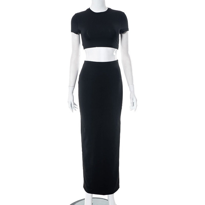 Women's Spring New Solid Color Sleeveless Short Tank Top Long Half Skirt Casual Set
