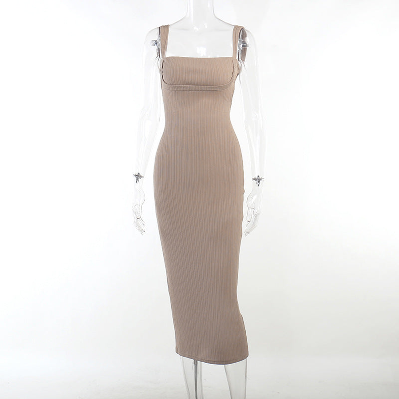 Women's Crisscross Tied Backless Rib Midi Bodycon Vegas Dress
