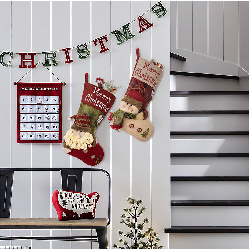 Christmas decorations leather Christmas socks imitation bark snowflake Christmas socks three-dimensional old man gift socks