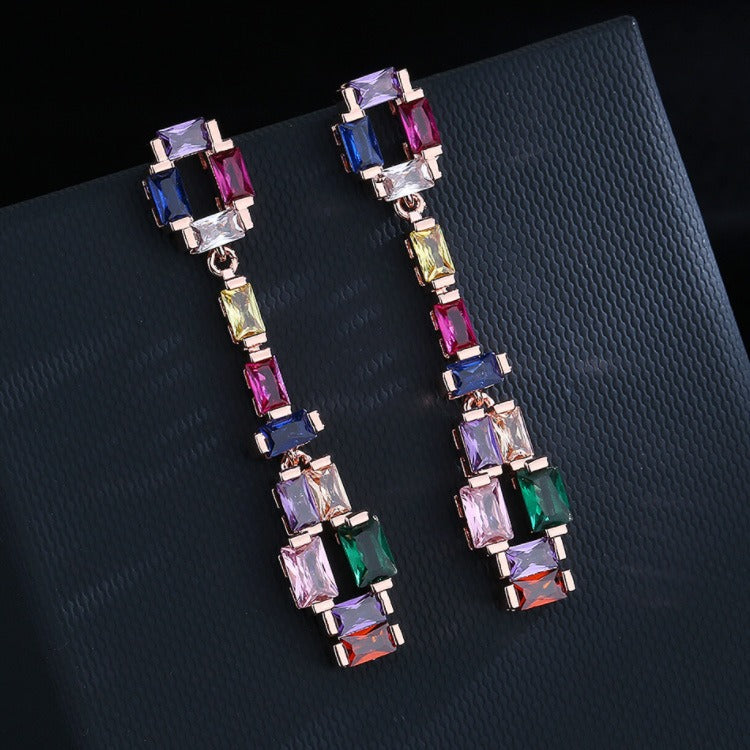 fashion earrings super flash zircon earrings colorful tourmaline long earrings party gift