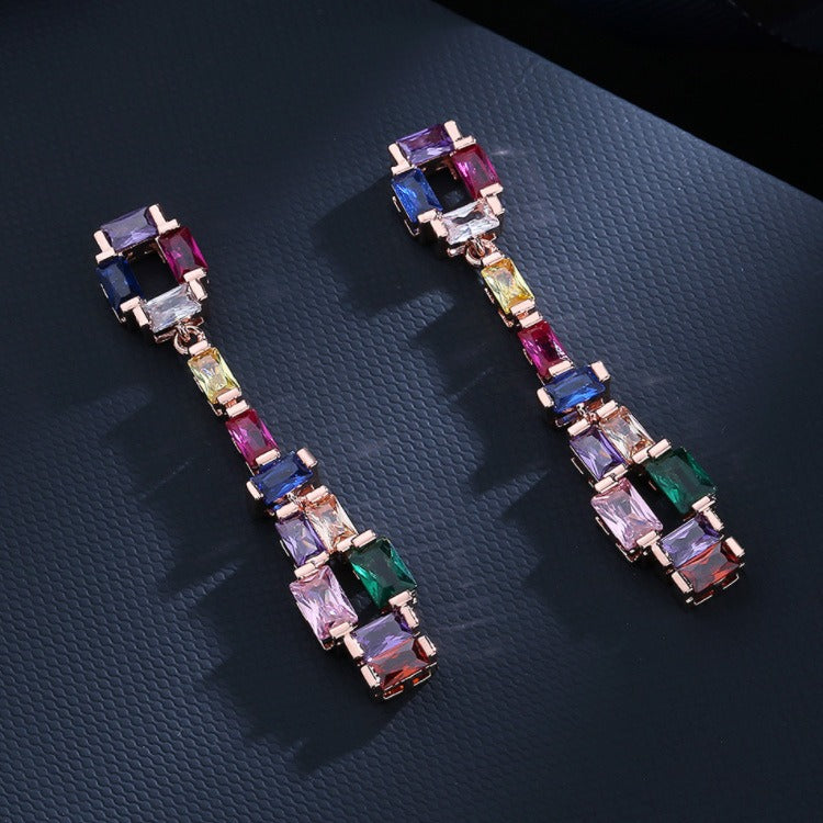 fashion earrings super flash zircon earrings colorful tourmaline long earrings party gift