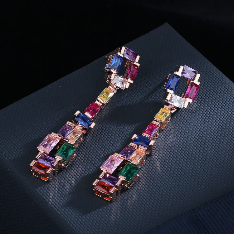 fashion earrings super flash zircon earrings colorful tourmaline long earrings party gift