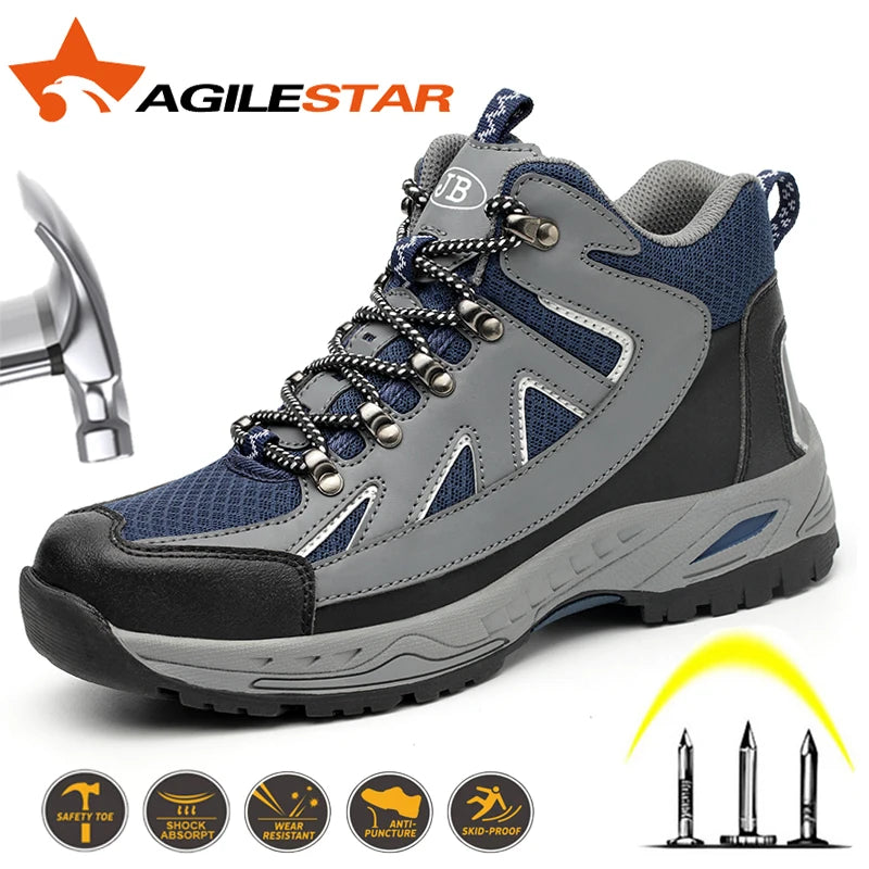 Work Reflection Anti-smashing Anti-pirecing Lightweight Breathable Mesh Steel Toe Men Safety Shoes