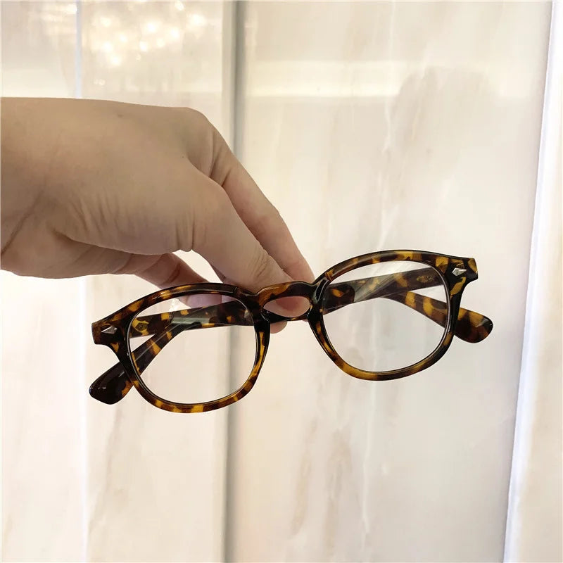 Johnny Depp Style Glasses Man Vintage Round Rivet Eyeglasses Brand Design Small Frame Eyewear Clear Transparent Lens Oculos