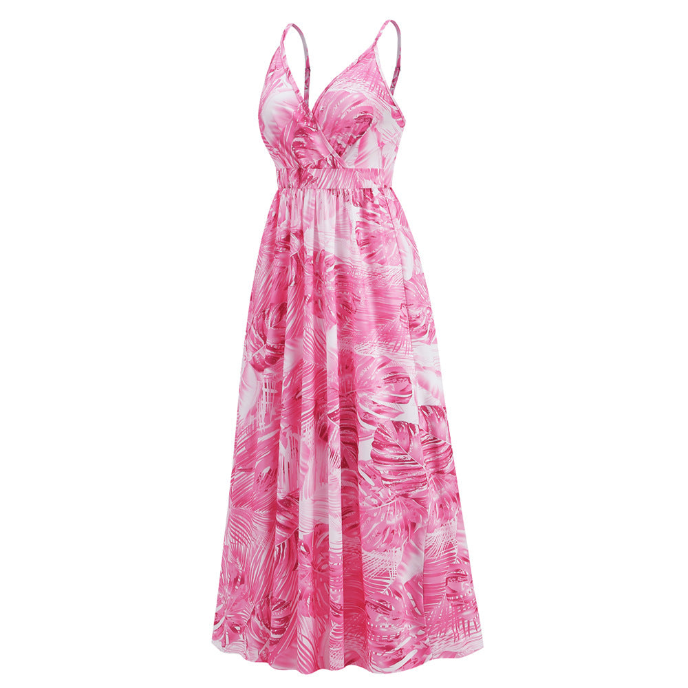 Bohemian V-Neck Dress with Sexy Lace Print