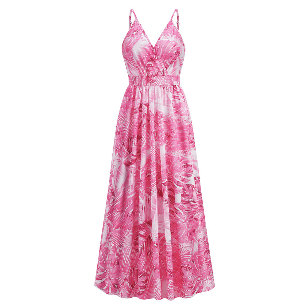 Bohemian V-Neck Dress with Sexy Lace Print
