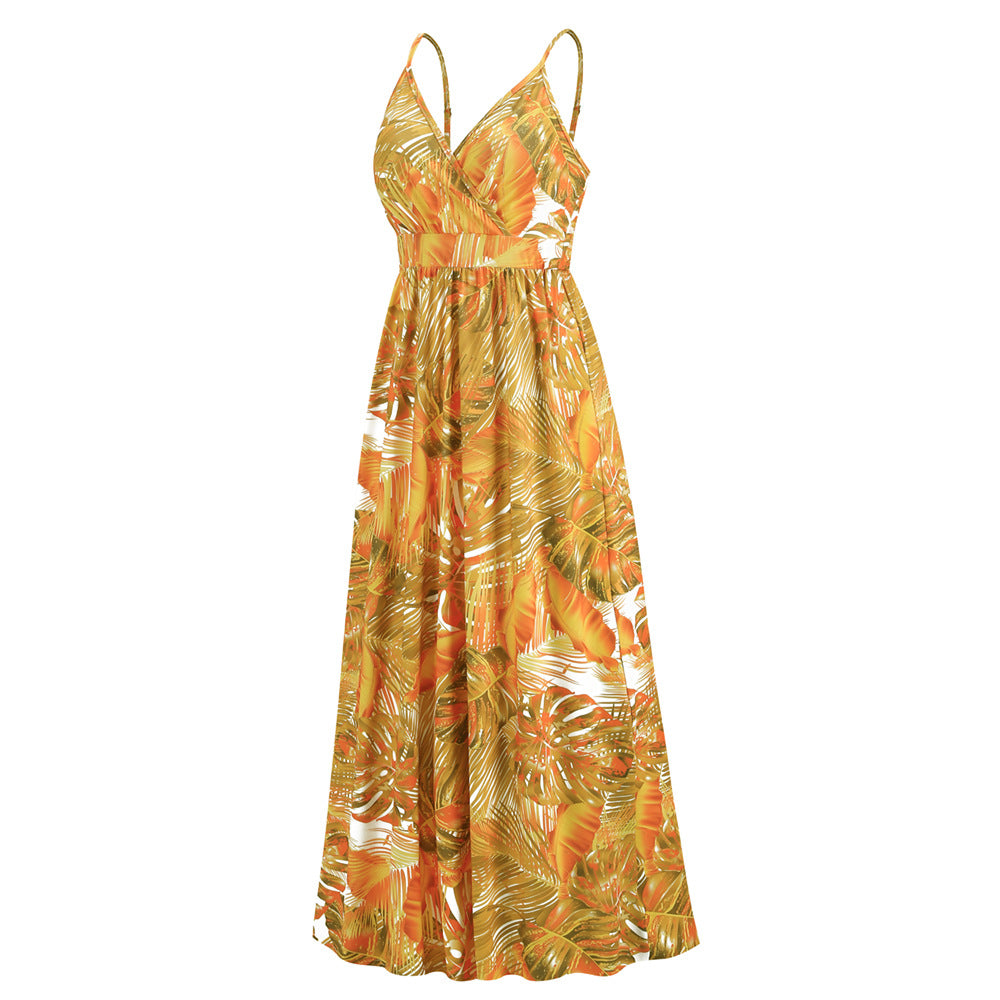 Bohemian V-Neck Dress with Sexy Lace Print