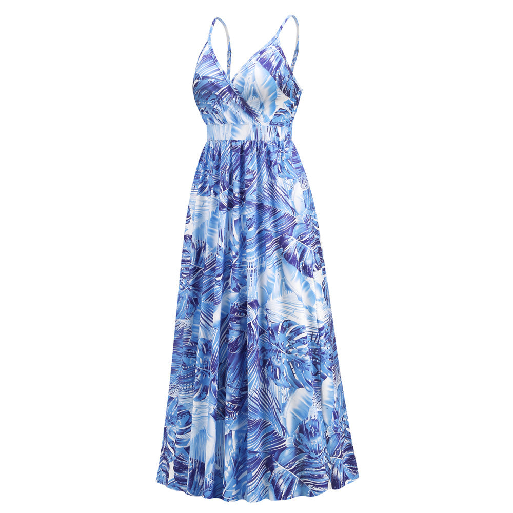 Bohemian V-Neck Dress with Sexy Lace Print