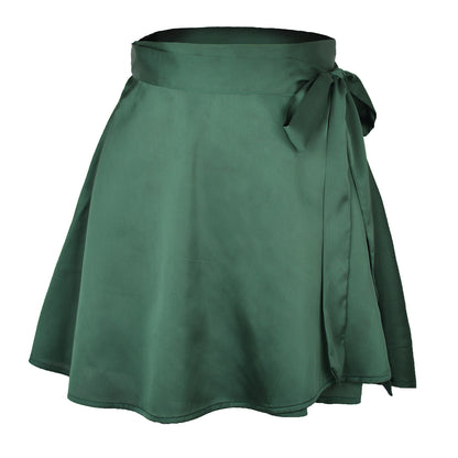 Solid color midi skirt with high waist and lace up skirt