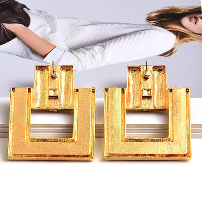 Geometric Gold Earrings Diamond Metal Square Earrings Jewelry Women's Accessories