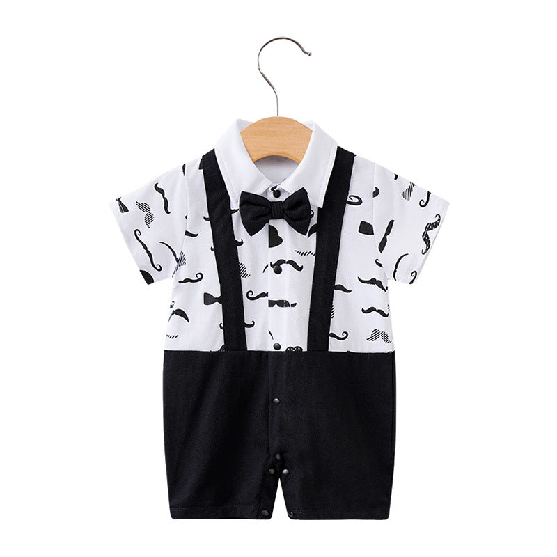 Baby Bodysuit Summer Short Sleeve Baby Full Moon Clothing Newborn Thin Gentleman Ha Clothing Creeper