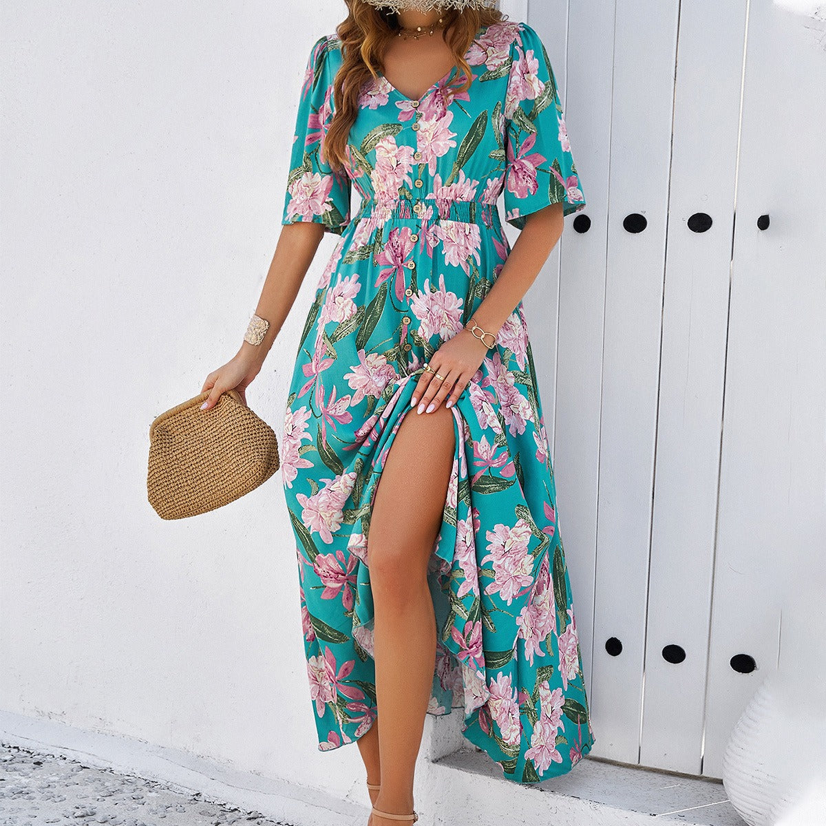 Women's Spring/Summer Vacation Casual Printed Split Dress