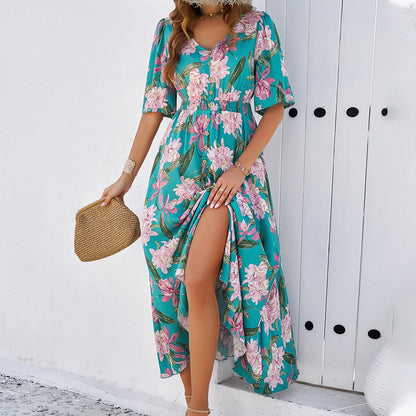 Women's Spring/Summer Vacation Casual Printed Split Dress