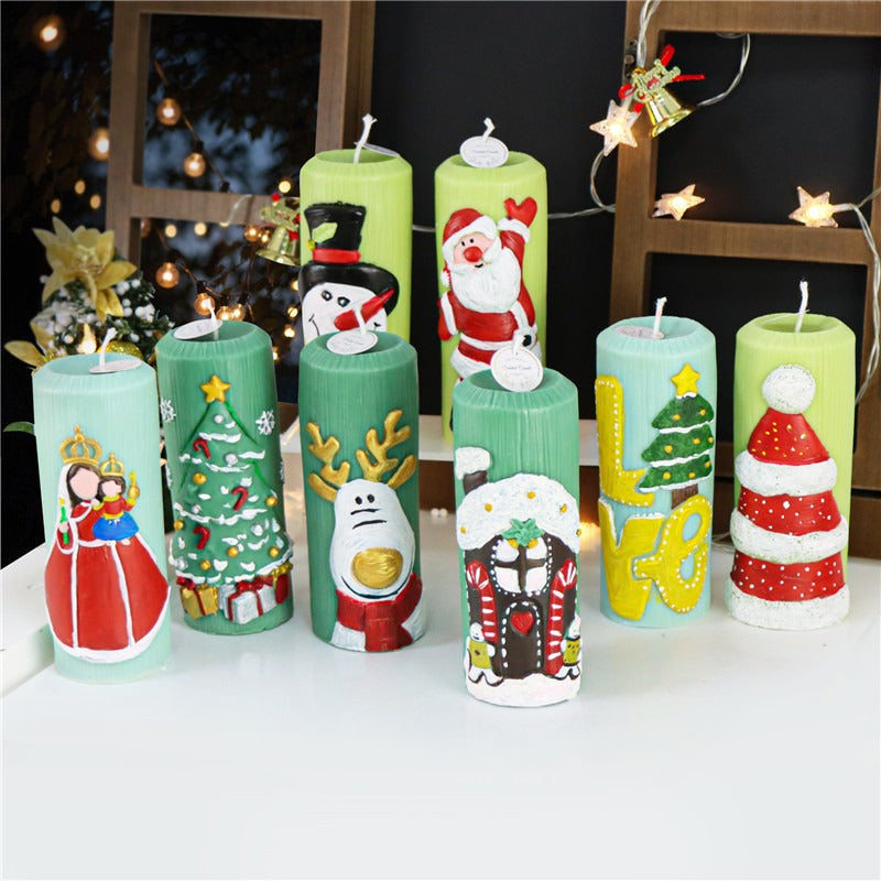 8 Nordic style Christmas Santa Claus pillar candle molds Elk Christmas tree scented candle molds