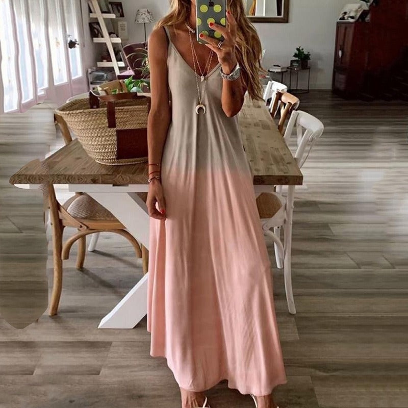 Spring New European and American Women's Fashion Print Loose Strap Dress
