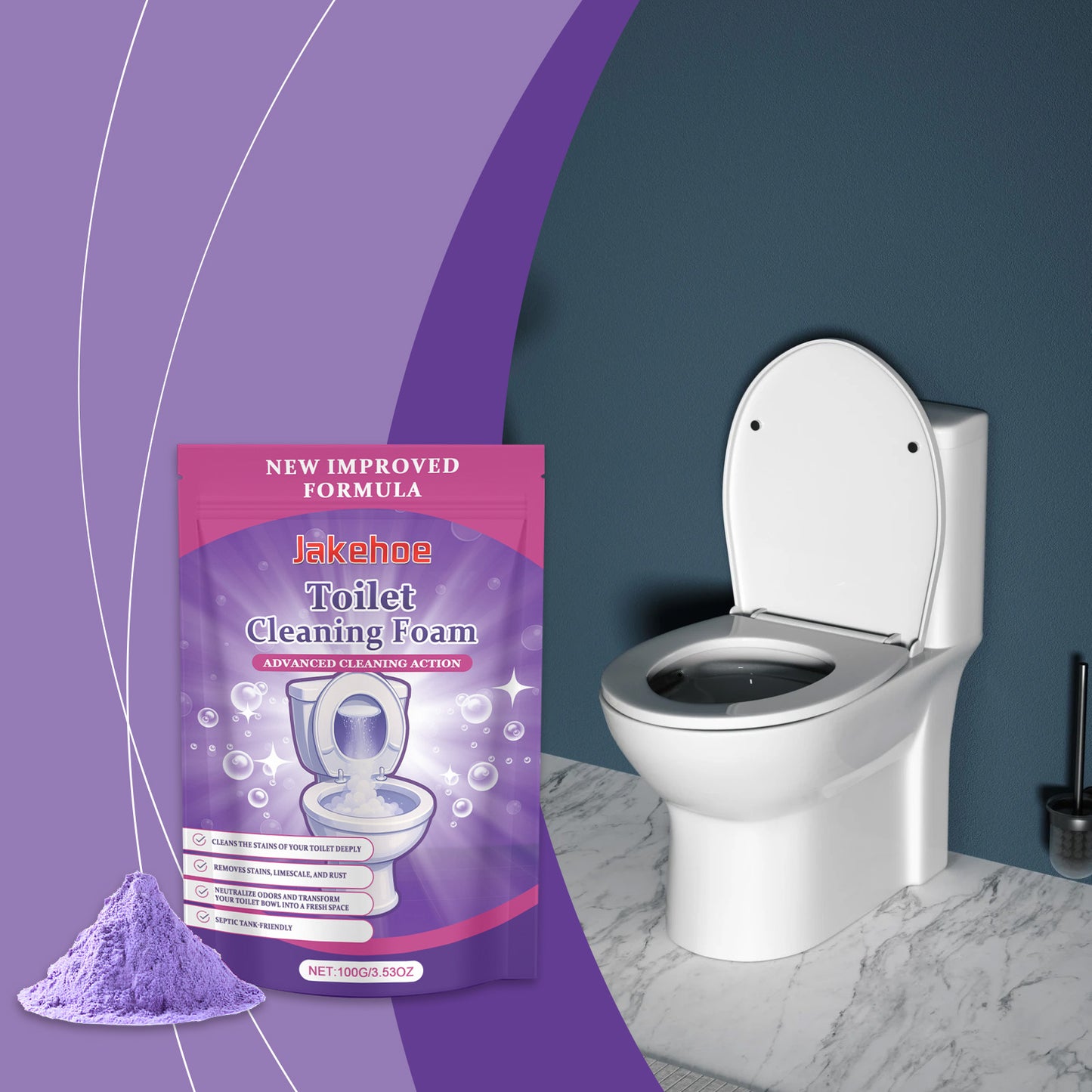 Jakehoe Toilet Cleaning Powder, Toilet Odor Removal, Yellow Dirt Removal, Glaze Protection, Household Toilet Cleaning Powder