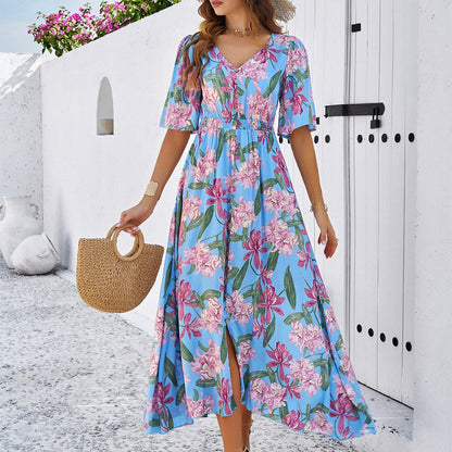 Women's Spring/Summer Vacation Casual Printed Split Dress