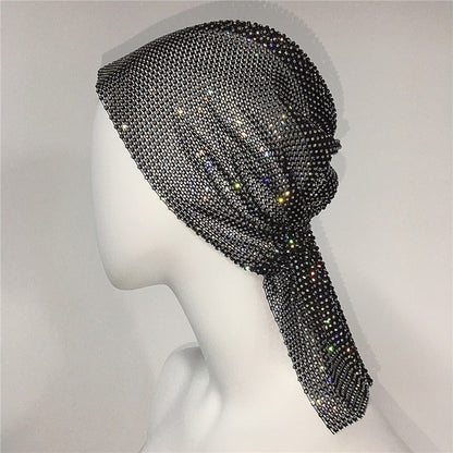 Mesh Rhinestone Elastic Hair Band Headband Outdoor Fashion Headwear Fishing Net Hat