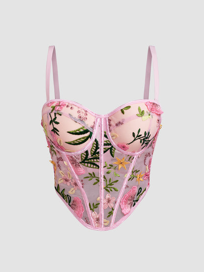 Bustier Sheer Floral Strap Camisole Outerwear Padded Shapewear DB1856