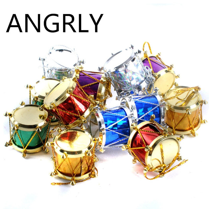 12 pcs/bag 3cm Laser Small drum Christmas Ornament colorful Mini Gift box Christmas Tree pendant New Year ornaments Decorations