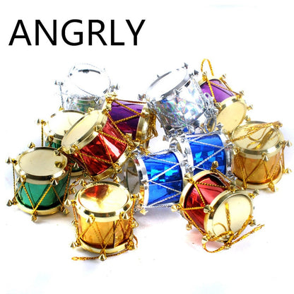 12 pcs/bag 3cm Laser Small drum Christmas Ornament colorful Mini Gift box Christmas Tree pendant New Year ornaments Decorations