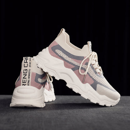 Flyknit shoes breathable and comfortable thick soled shoes dad shoes women's sports shoes