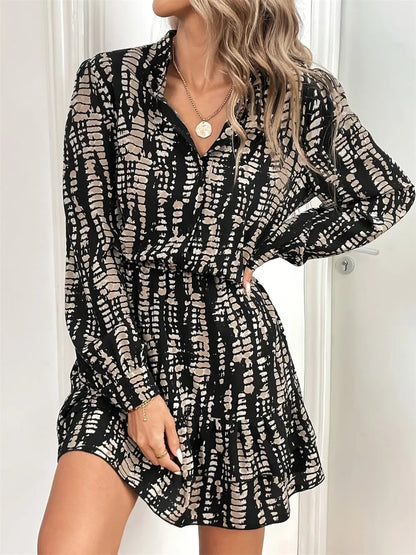 Tie dye printed waist cinching spring mid skirt dress