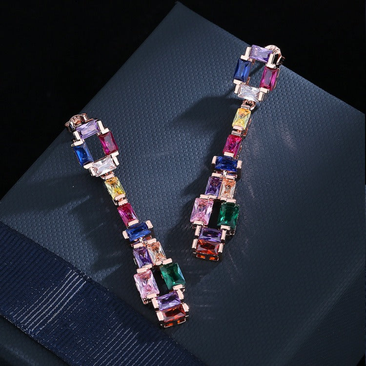fashion earrings super flash zircon earrings colorful tourmaline long earrings party gift