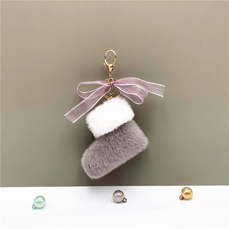 Christmas Boots Key Chain Cute Bow Bag Pendant Cartoon Plush Car Key Chain Ring Gift Accessories