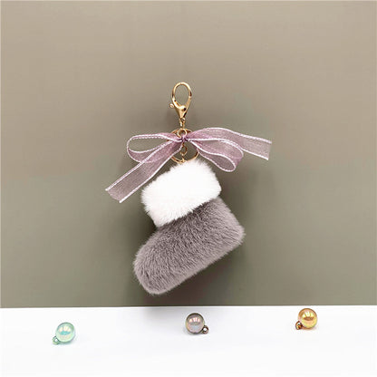 Christmas Boots Key Chain Cute Bow Bag Pendant Cartoon Plush Car Key Chain Ring Gift Accessories