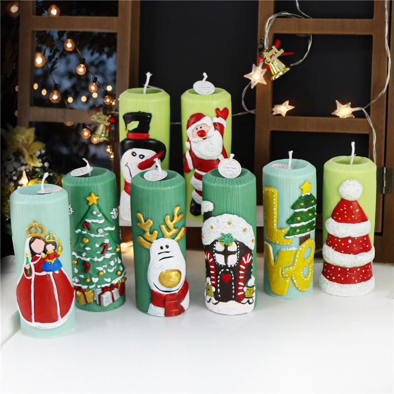 8 Nordic style Christmas Santa Claus pillar candle molds Elk Christmas tree scented candle molds