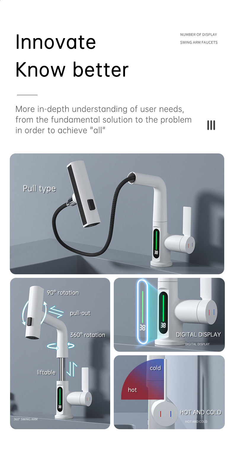 Faucet Pull-out Basin Faucet Temperature Digital Display Rotation