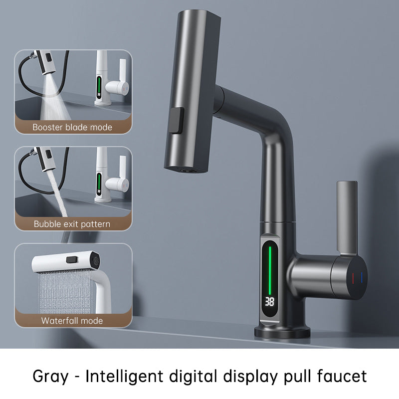 Faucet Pull-out Basin Faucet Temperature Digital Display Rotation