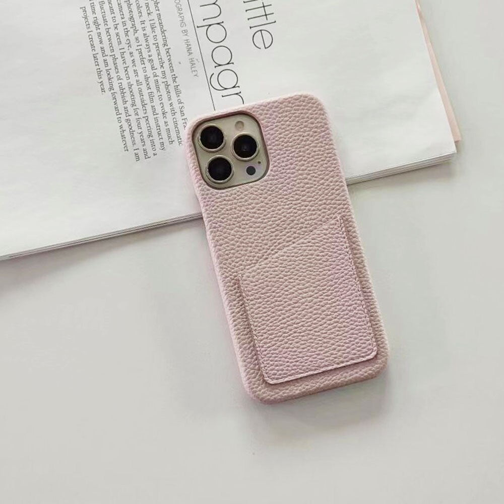 14Pro Plain Leather PU Card Slot Phone Case For iPhone13mini 11 12 Xsmax XR 78plus 6s  Half Cover Hard Body Protection