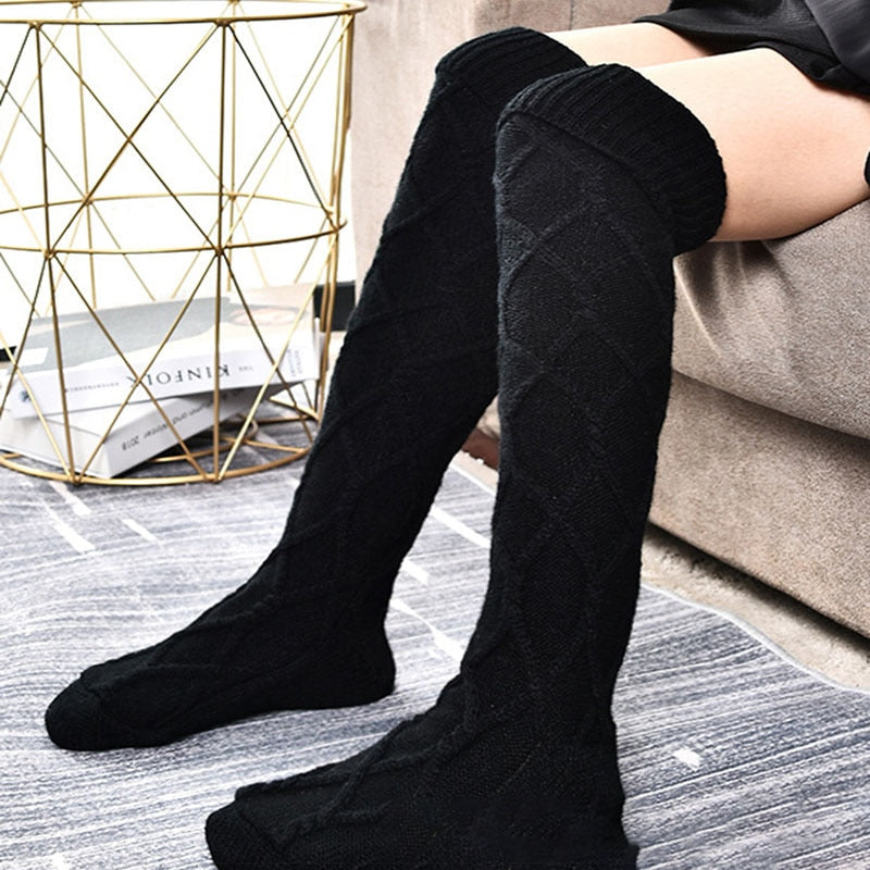 Autumn And Winter Warm Tight Socks Sexy Kawaii Solid Over Knee Socks Knitted Bow Decoration Women's Casual Home Thick Socks