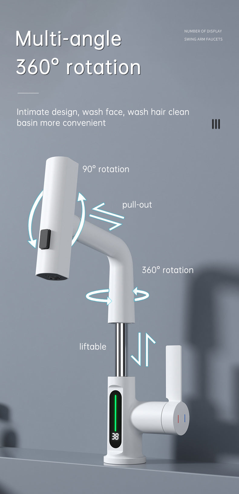 Faucet Pull-out Basin Faucet Temperature Digital Display Rotation