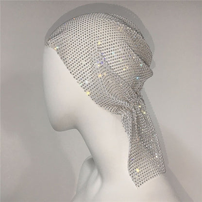 Mesh Rhinestone Elastic Hair Band Headband Outdoor Fashion Headwear Fishing Net Hat