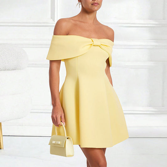 Spring and Summer Evening Dress Women's Princess One-Shoulder Pure Color Dress Elegant Fitted Style Dress