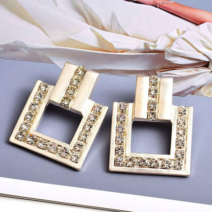 Geometric Gold Earrings Diamond Metal Square Earrings Jewelry Women's Accessories