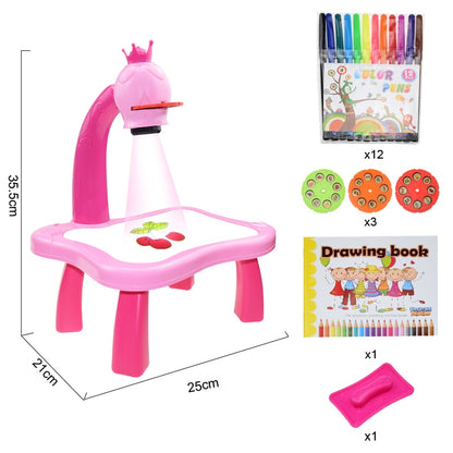 Children Led Projector Art Drawing Table Toys Kids Painting Board Desk Arts Crafts Educational Learning Paint Tools Toy for Girl