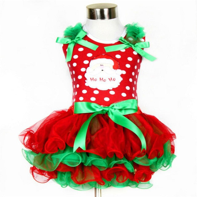 New Year Baby Girl Christmas Dress Girl's Merry Christmas Dress Children Kids Cotton Dot Dress Girls Tutu Santa Clus Costume