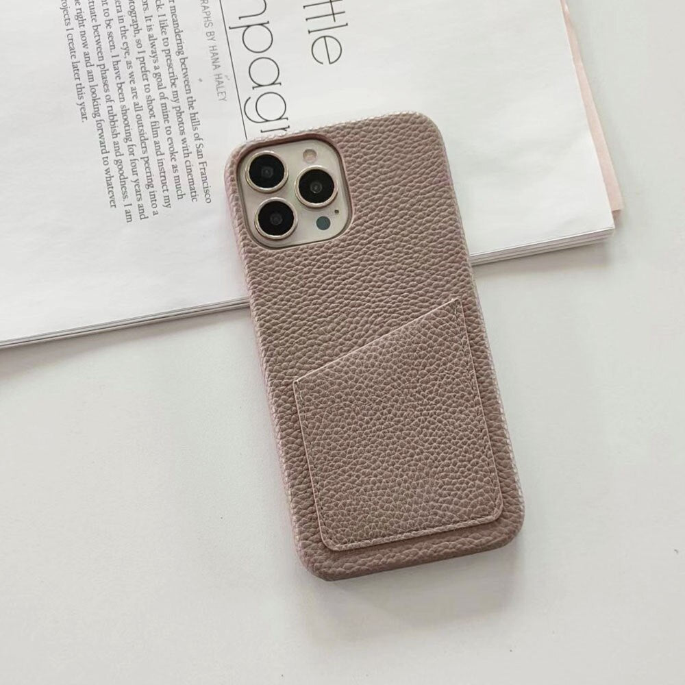 14Pro Plain Leather PU Card Slot Phone Case For iPhone13mini 11 12 Xsmax XR 78plus 6s  Half Cover Hard Body Protection