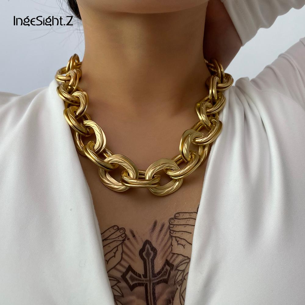 IngeSight.Z Vintage Chunky Thick Curb Cuban Choker Necklace Collar Statement Heavy Metal Clavicle Necklace for Women Men Jewelry