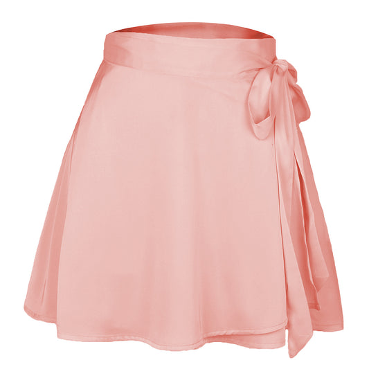 Solid color midi skirt with high waist and lace up skirt