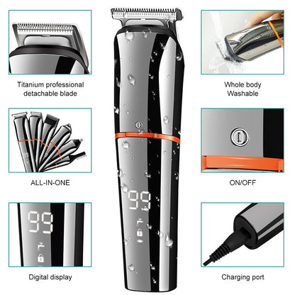 New 6 in 1 Multifunctional Hair Clippers Electric Hair Clippers Rechargeable Water Wash LCD Digital Display Haircutting Set