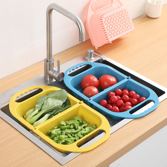 Foldable Plastic Vegetable Washbasin Amoy Vegetable Basin Rectangular Drain Basket Fruit Plate Home Kitchen Sink Washing Dishes Storage