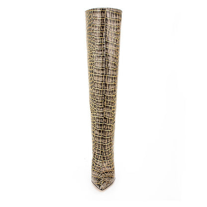 Crocodile Print Women High Boots Sexy Ladies Party Stiletto Women Large Size Shoes Pointed Toe High Heels Women High Knee Boots
