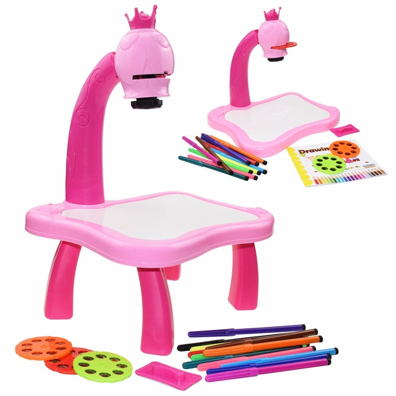 Children Led Projector Art Drawing Table Toys Kids Painting Board Desk Arts Crafts Educational Learning Paint Tools Toy for Girl