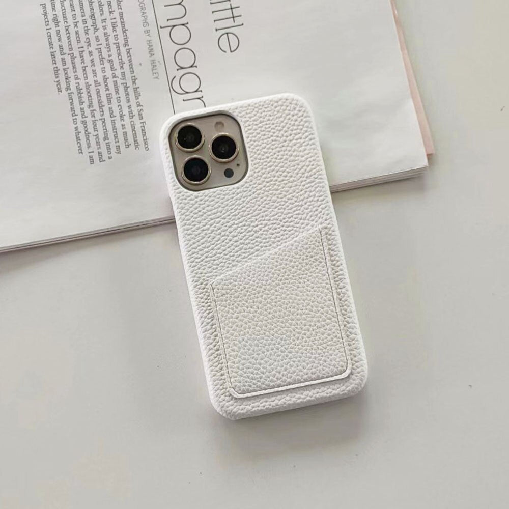 14Pro Plain Leather PU Card Slot Phone Case For iPhone13mini 11 12 Xsmax XR 78plus 6s  Half Cover Hard Body Protection